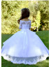 Off Shoulder White Lace Tulle Floor Length Flower Girl Dress